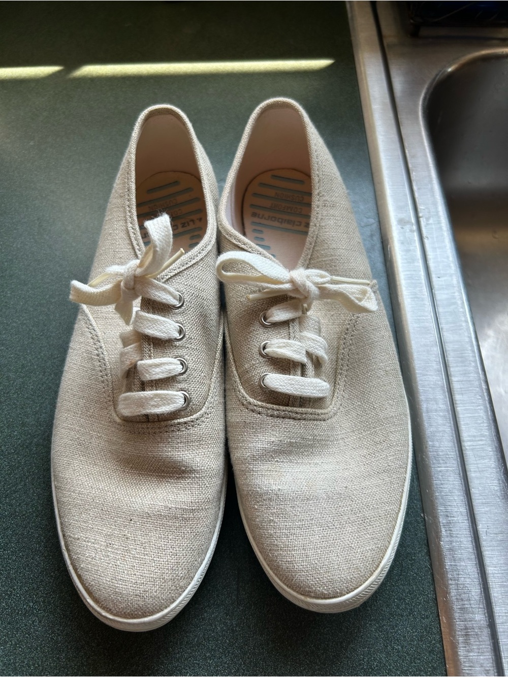 Liz Claiborne Women's Cream Canvas Lace-Up Sneakers